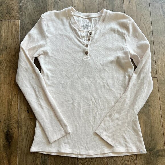 The Honest Company Tops - Organic Cotton Waffle Knit Henley Ivory Cream Size L Neutral Basic Minimalist